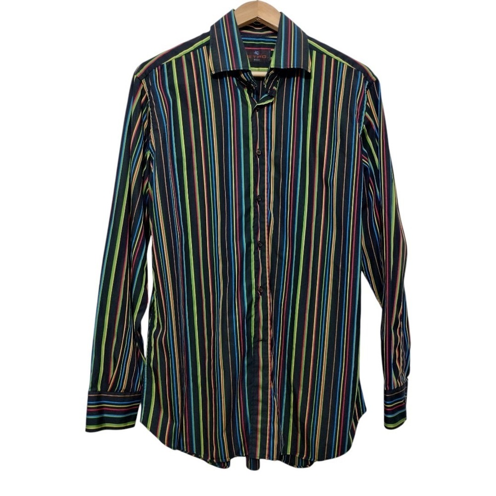 ETRO Colorful Striped Long Sleeve Dress Shirt‎ Men's 43 Dopamine Career Preppy